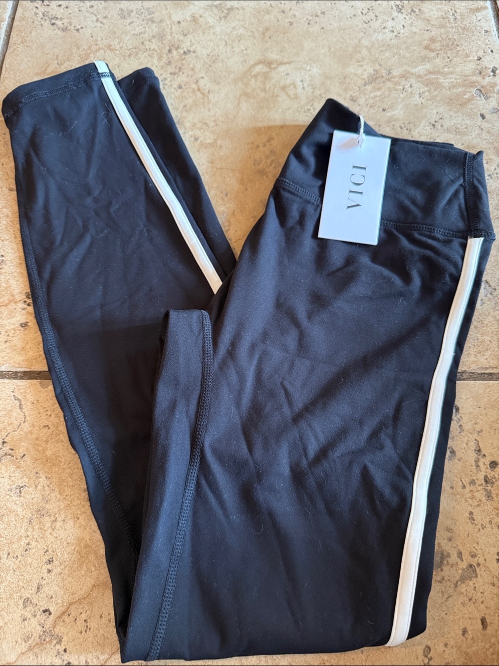 VICI Black Leggings with White Side Tape